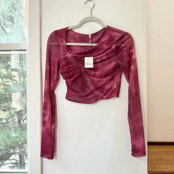 NWT Free People Supernova Set Two Piece Skirt Crop Top Long Sleeve Pink - Picture 9 of 15